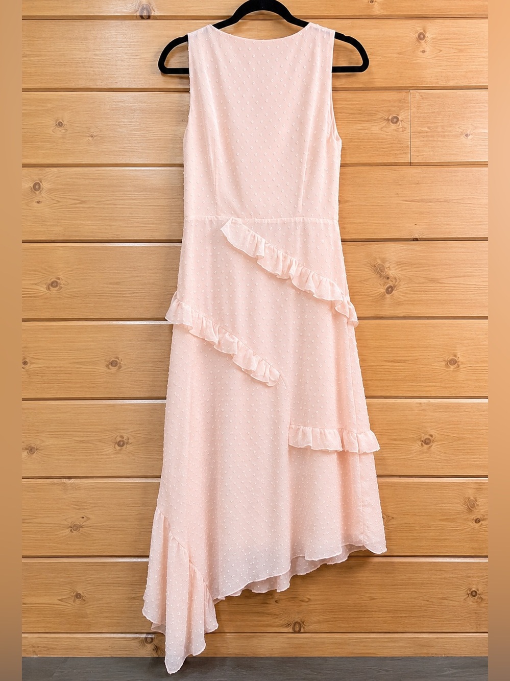 Hyfve Swiss Dot Wrap Dress Blush Peach Pink Ruffle Midi Sleeveless Size Small 💕 - Picture 4 of 6